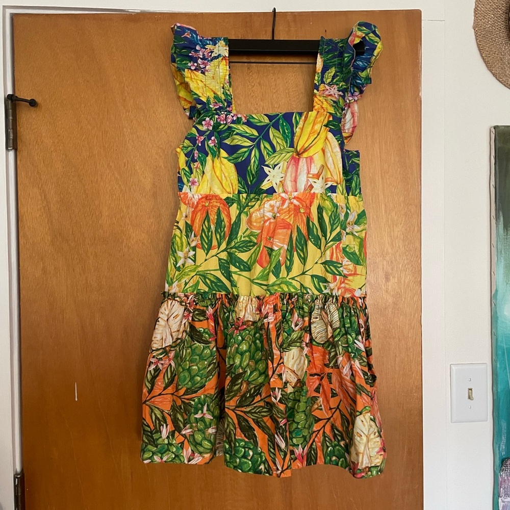 SOLD FARM Rio Green and Orange Sleeveless Resort Dress